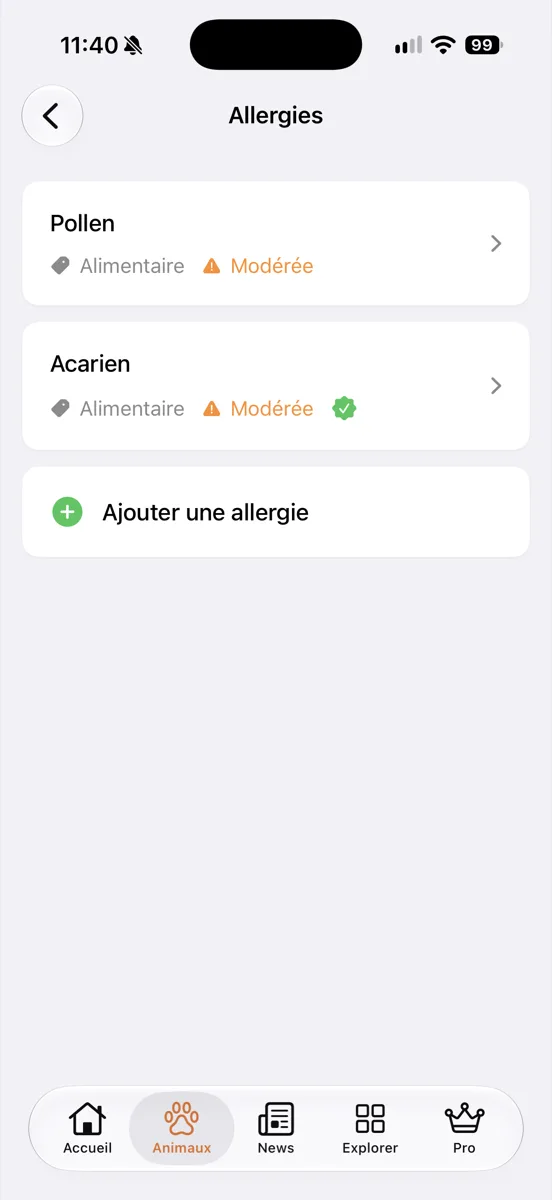 Liste des allergies