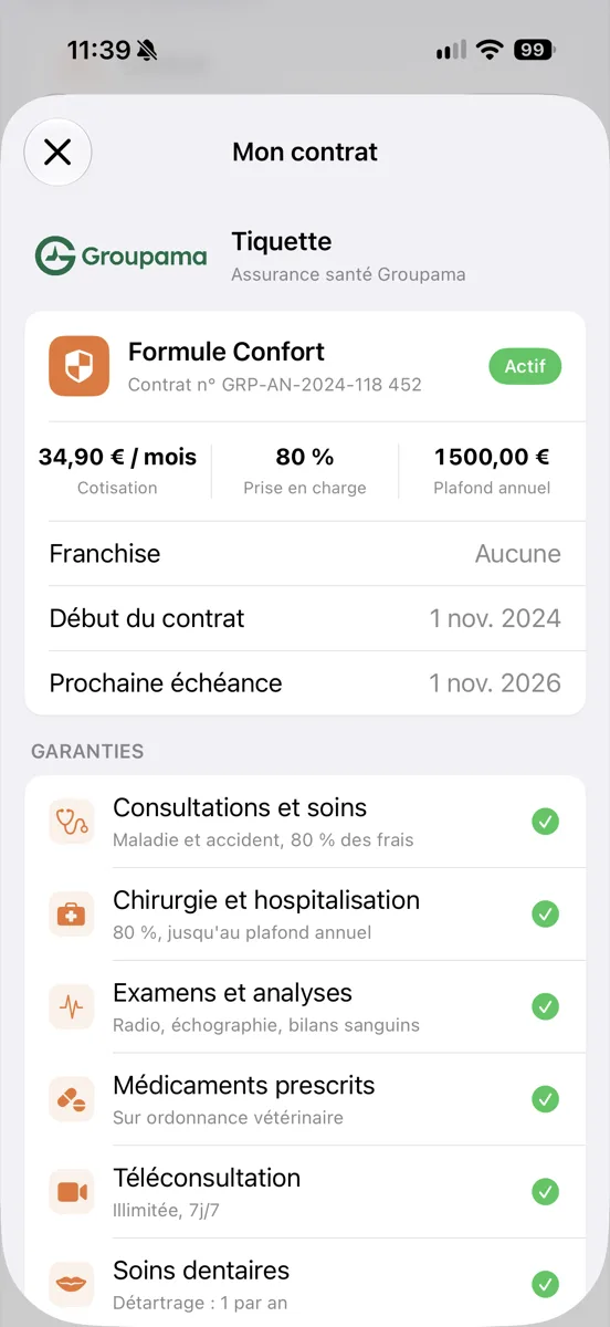 Écran Mon contrat